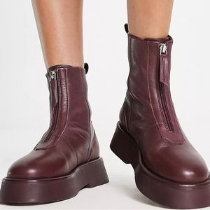 ASOS DESIGN Atlantis leather zip front boots in burgundy leather